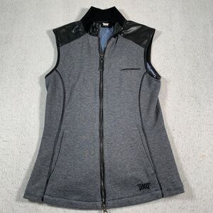 PXG Vest Womens XS‎ Gray Black Cotton Faux Leather Full Zip Golf